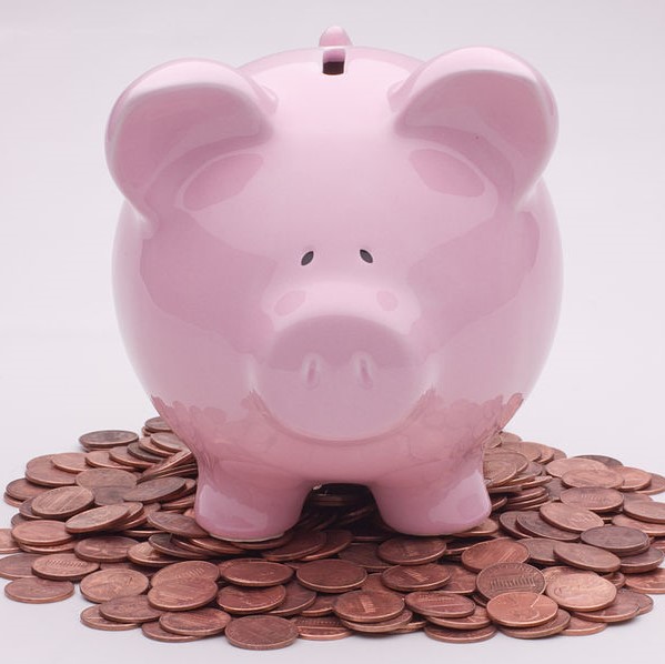 A piggy bank with pennies
